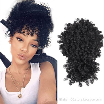 High Quality Black Short Drawstring Ponytail Puff Hair Pieces Afro Kinky Curly Chignon With Bangs Synthetic Hair Bun Extensions